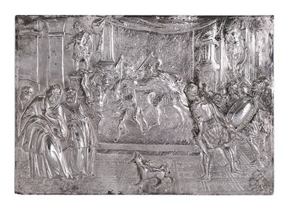 Lot 102 - A BAROQUE SILVER PANEL OF THE ASSASSINATION OF CAESAR