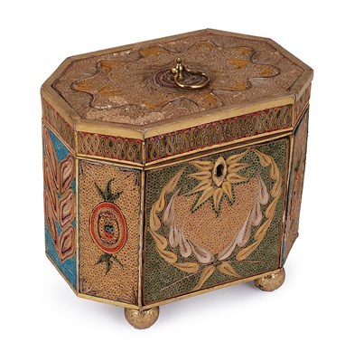 Lot 107 - A GEORGE III PAPER SCROLL TEA CADDY