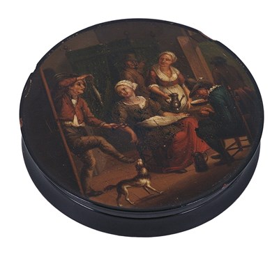 Lot 111 - A GERMAN PAINTED AND LACQUERED PAPIER-MACHÃ‰ BOX