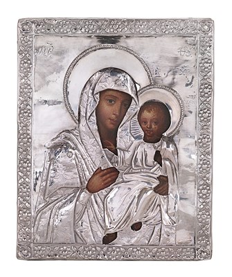 Lot 124 - A RUSSIAN PROVINCIAL SILVER ICON OF THE SMOLENSK MOTHER OF GOD