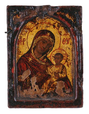 Lot 126 - A SMALL GREEK ICON OF THE VIRGIN AND CHILD