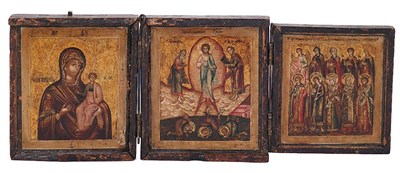 Lot 127 - A RUSSIAN TRIPTYCH ICON