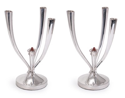 Lot 153 - A PAIR OF SPANISH THREE-LIGHT CANDELABRA