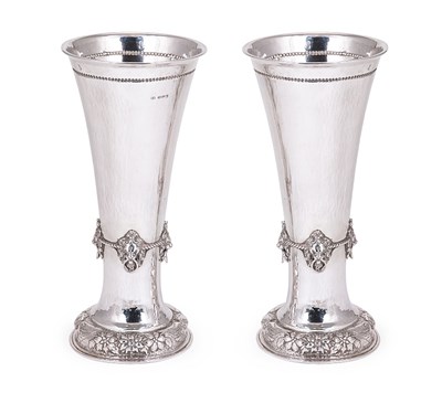 Lot 158 - A PAIR OF GERMAN SILVER VASES