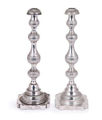 Lot 159 - A PAIR OF GEORGE V SILVER SABBATH CANDLESTICKS