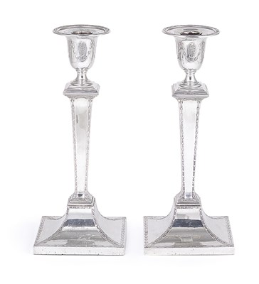 Lot 201 - A PAIR OF GEORGE V SILVER CANDLESTICKS