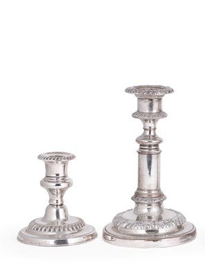 Lot 211 - A PAIR OF GEORGE III SHEFFIELD PLATE TELESCOPIC CANDLESTICKS