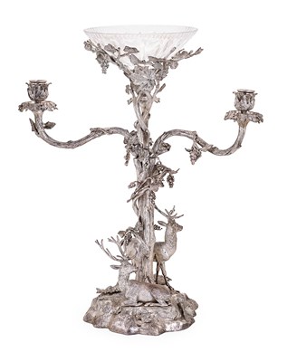 Lot 216 - A VICTORIAN ELECTROPLATE CENTREPIECE CANDELABRUM