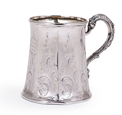 Lot 228 - AN INDIAN COLONIAL SILVER CHRISTENING MUG