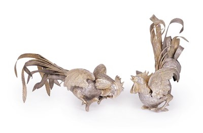 Lot 257 - A PAIR OF SPANISH TABLE DECORATION FIGHTING COCKS