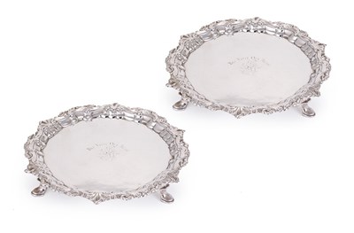 Lot 290 - A MATCHED PAIR OF IRISH GEORGE II SILVER WAITERS