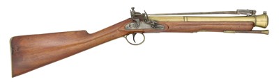 Lot 435 - A BRASS BARRELLED FLINTLOCK BLUNDERBUSS SIGNED BASS, LONDON, BIRMINGHAM PROOF MARKS, CIRCA 1830