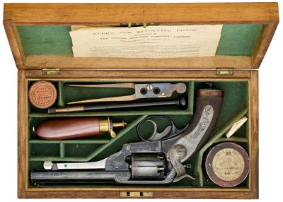 Lot 489 - A FINE AND RARE 54 BORE KERR PATENT FIVE-SHOT DOUBLE-ACTION PERCUSSION REVOLVER BY THE LONDON ARMOURY COMPANY, LONDON PROOF MARKS, NO. 11,438, CIRCA 1860