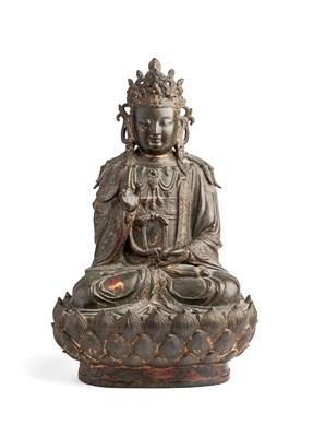 Lot 20 - A CHINESE BRONZE FIGURE OF GUANYIN, MING DYNASTY, 16TH/17TH CENTURY