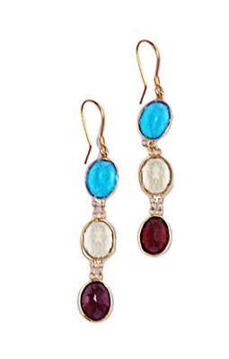 Lot 435 - PAIR OF TOPAZ, CITRINE AND GARNET EARPENDANTS