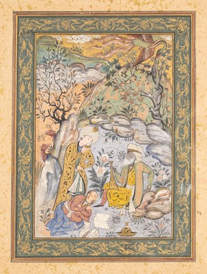 Lot 515 - THREE MEN RESTING IN A CAVE, QAJAR, PERSIA, 19TH CENTURY