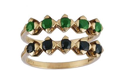 Lot 444 - PAIR OF EMERALD AND SAPPHIRE RINGS