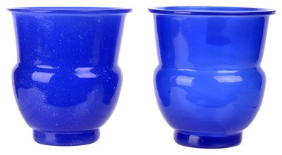 Lot 24 - â€¡A PAIR OF CHINESE BLUE GLASS 'ZHADOU' VASES