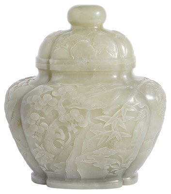 Lot 37 - A CHINESE QUATRE-LOBED 'IMMORTALS' JAR AND COVER