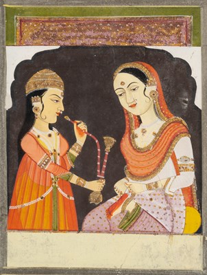 Lot 706 - TWO LADIES AT A WINDOW, JAIPUR, RAJASTHAN, INDIA, LATE 18TH CENTURY