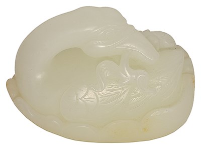 Lot 66 - A CHINESE WHITE JADE GOOSE