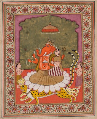 Lot 714 - THREE SMALL FOLIOS ILLUSTRATING FORMS OF GANESHA, KASHMIR, 19TH CENTURY