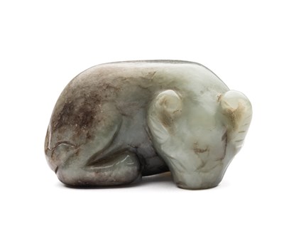 Lot 56 - A CHINESE GREEN JADE BUFFALO, QING DYNASTY (1644-1911)