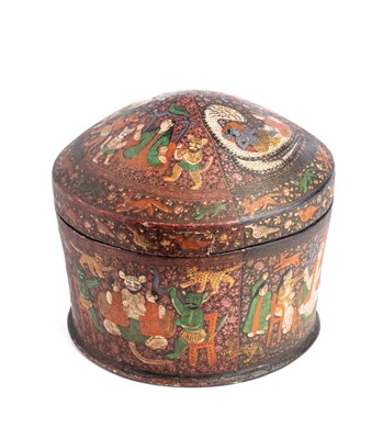 Lot 736 - A LACQUERED WOOD AND PAPIER MACHE BOX, KASHMIR, LATE 19TH CENTURY