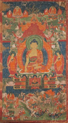 Lot 542 - A THANG-KA DEPICTING BUDDHA, TIBET, 18TH CENTURY