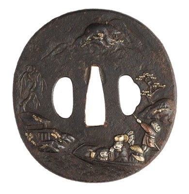 Lot 10 - A JAPANESE IRON TSUBA (HAND GUARD) OF MARU GATA (ROUND FORM), CIRCA 1700-1800