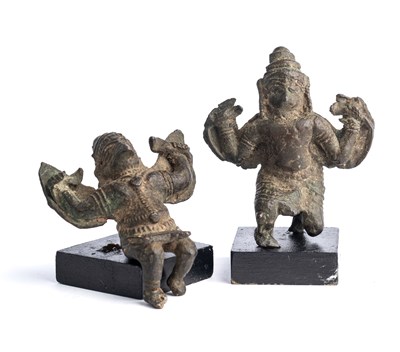 Lot 587 - TWO BRONZE FIGURES OF GARUDA, SOUTH INDIA, 17TH/18TH CENTURY