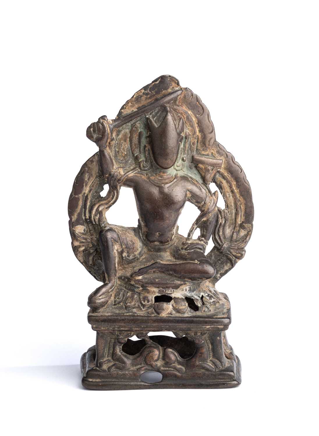 Lot 574 - A BRONZE FIGURE OF MANJUSRI, KASHMIR, CIRCA