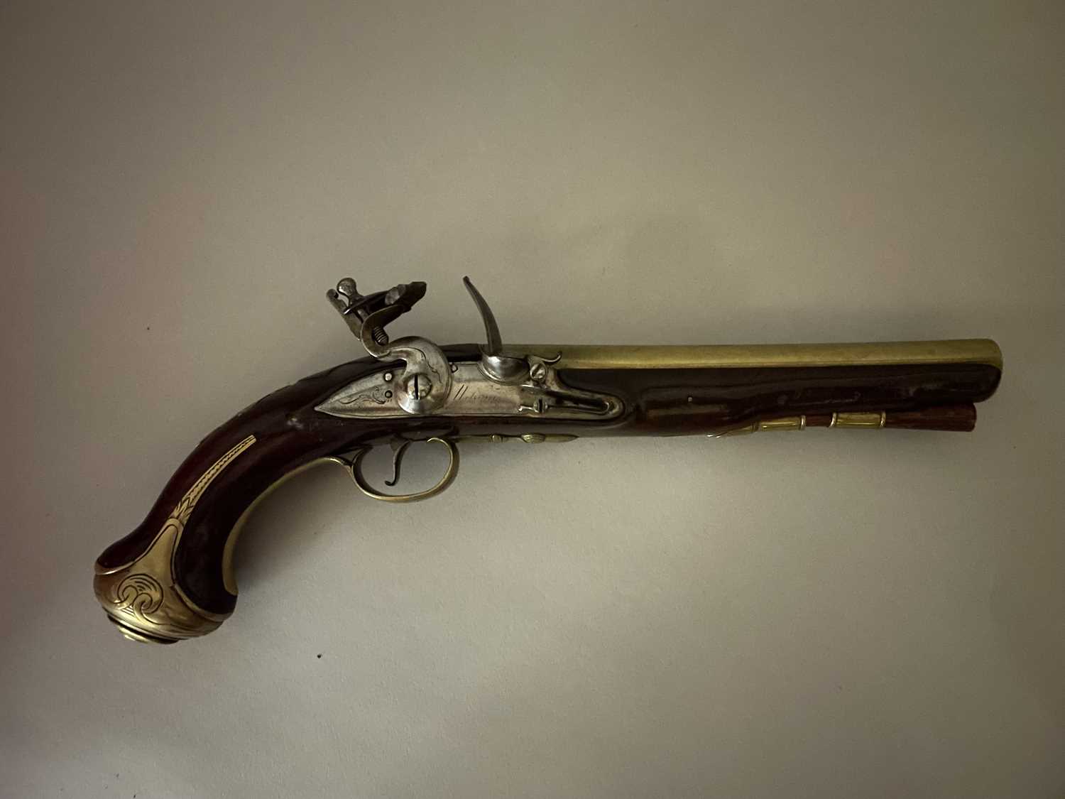 Lot 455 - A 16 BORE FLINTLOCK PISTOL BY RICHARD WILSON, MINORIES, LONDON, LONDON PROOF MARKS, CIRCA 1750