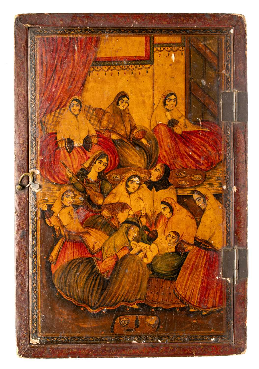 Lot 519 - A QAJAR LACQUER FOLDING MIRROR CASE