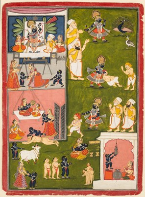 Lot 712 - SCENES FROM THE LIFE OF KRISHNA, RAJASTHAN, INDIA, LATE 18TH CENTURY