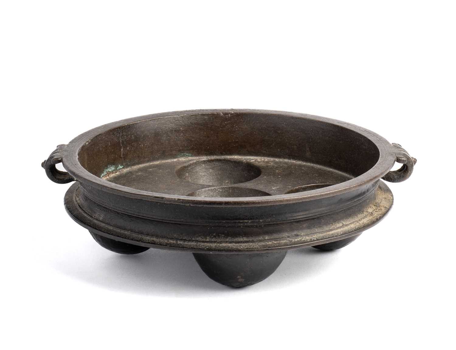 Lot 256 - A BRONZE IDLI PAN, KERALA, SOUTH INDIA, 18TH/19TH CENTURY