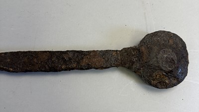 Lot 702 - A RARE MEDIEVAL HAND-AND-A-HALF SWORD, PROBABLY LATE 14TH/15TH CENTURY