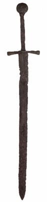 Lot 247 - A RARE MEDIEVAL HAND-AND-A-HALF SWORD, PROBABLY LATE 14TH/15TH CENTURY