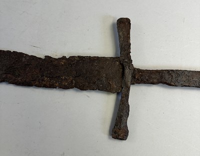 Lot 702 - A RARE MEDIEVAL HAND-AND-A-HALF SWORD, PROBABLY LATE 14TH/15TH CENTURY