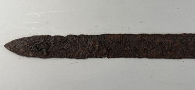 Lot 702 - A RARE MEDIEVAL HAND-AND-A-HALF SWORD, PROBABLY LATE 14TH/15TH CENTURY