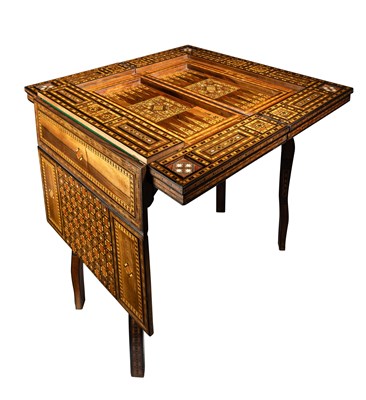 Lot 525 - A DAMASCUS PARQUETRY GAMING TABLE, SYRIA, CIRCA 1900