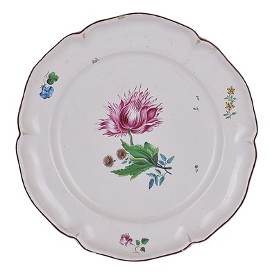 Lot 3 - AN EARLY STRASBOURG FAIENCE PLATE FROM THE CLEMENSWERTH SERVICE