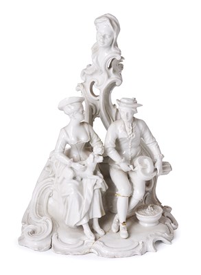 Lot 5 - A LUDWIGSBURG PORCELAIN GROUP OF A SHEPHERDESS AND COMPANION, CIRCA 1760
