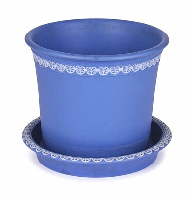 Lot 10 - A BLUE JASPER WARE CHACHEPOT AND STAND IN WEDGWOOD STYLE