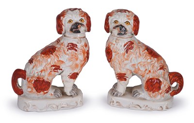 Lot 17 - A PAIR OF STAFFORDSHIRE POTTERY SPANIELS