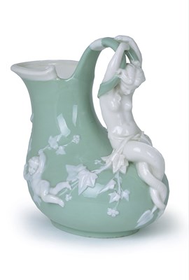 Lot 24 - A MINTON CELADON AND WHITE GLAZED PARIAN 'MERMAID EWER'