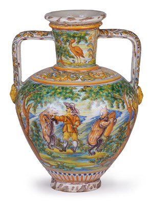 Lot 26 - A SPANISH FAIENCE TWO-HANDLED JAR