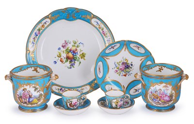 Lot 44 - â€¡A COLLECTION OF SEVRES-STYLE TURQUOISE-GROUND WARES