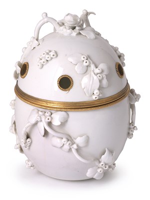Lot 51 - A WHITE GLAZED PORCELAIN AND GILT-METAL MOUNTED POT POURRI JAR AND COVER