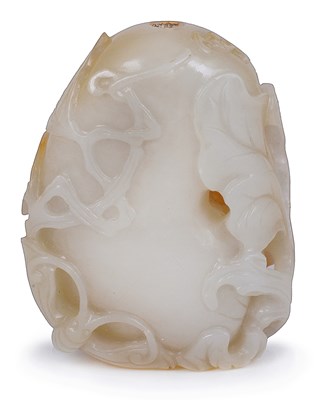 Lot 62 - â€¡A CHINESE WHITE JADE SNUFF BOTTLE IN THE FORM OF A GOURD